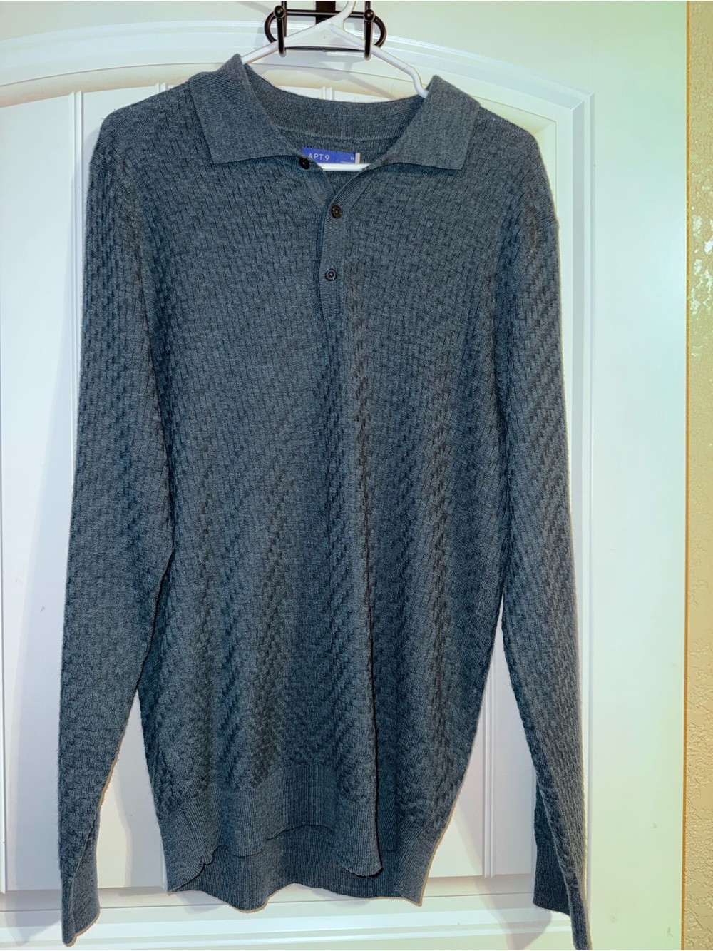 Apt. 9 Men's Charcoal Textured V-Neck Polo Sweater